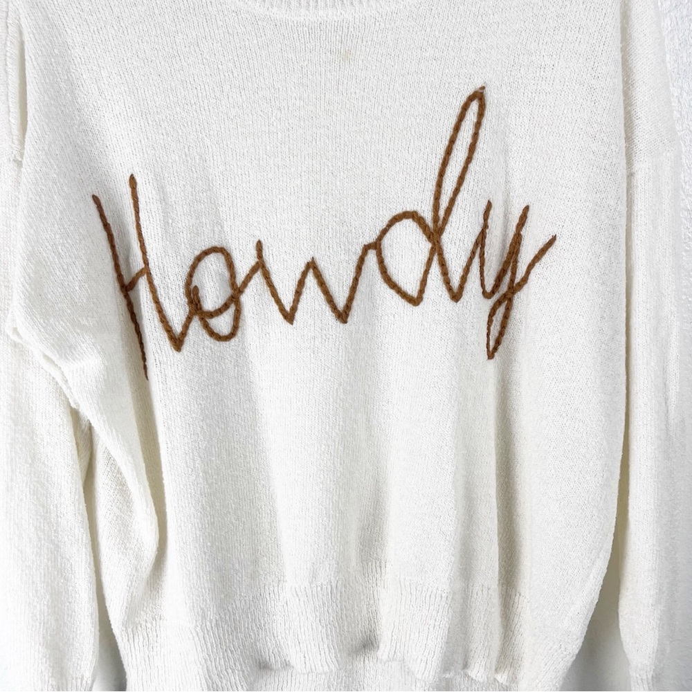 SHOW ME YOUR MUMU Cognac Howdy Graphic Knit Long Sleeves Woodsy Sweater Size XS - Picture 9 of 11